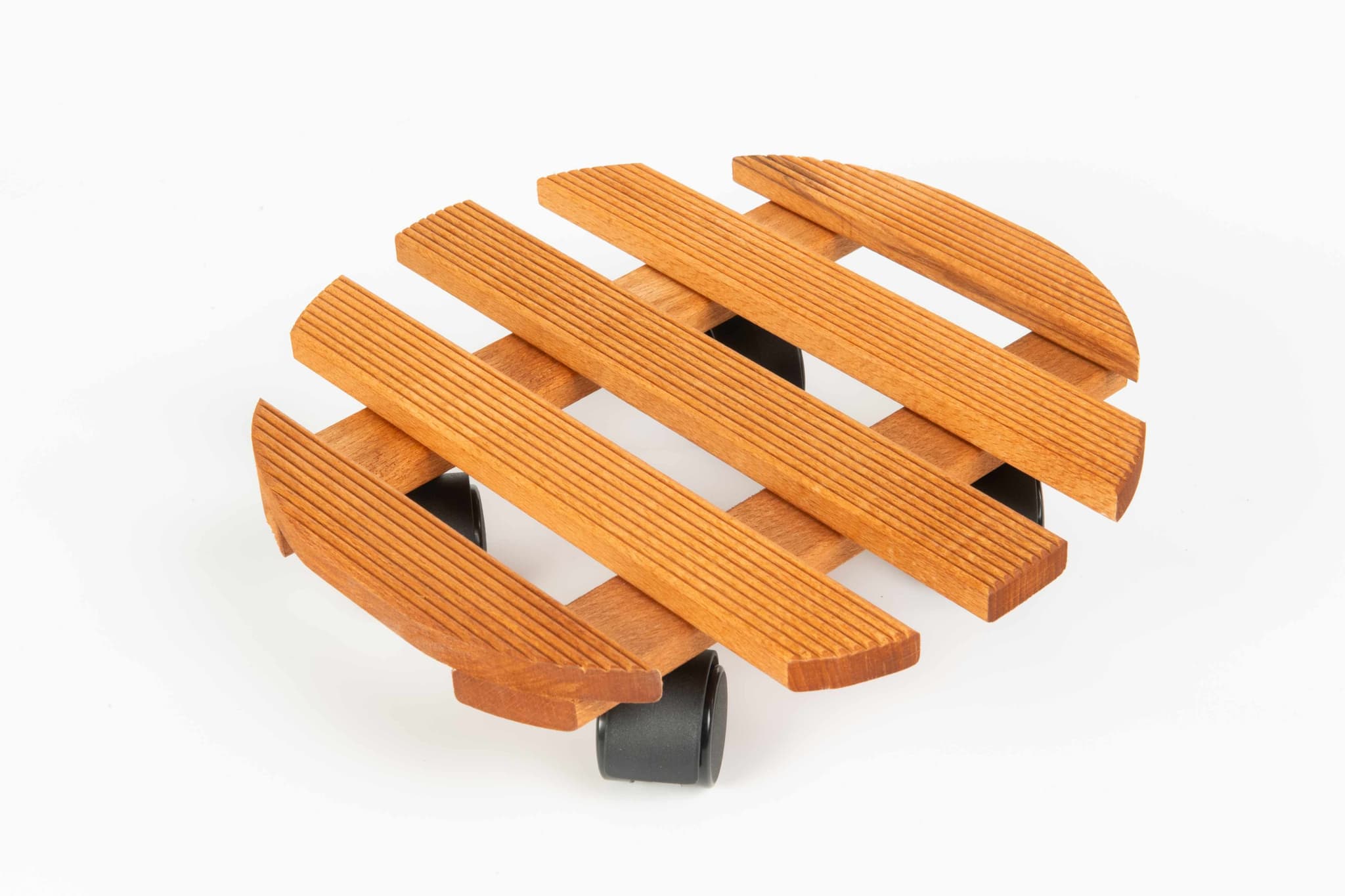 Suport Ghiveci cu Role, Lemn Fag, Ø 30cm, Mahon cu Rizuri