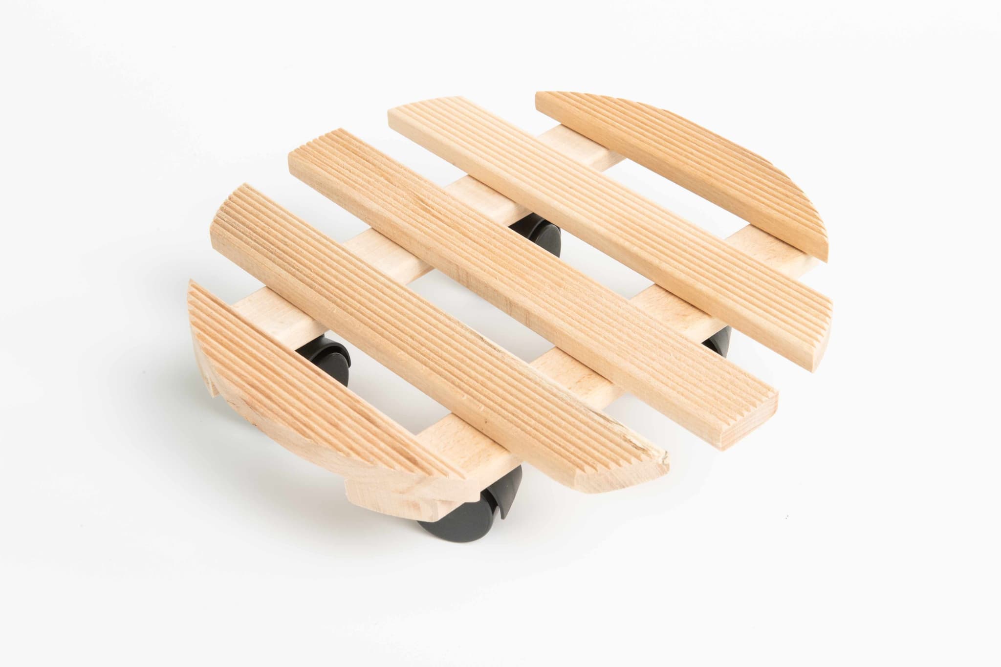 Suport Ghiveci cu Role, Lemn Fag, Ø 30cm, Natur cu Rizuri