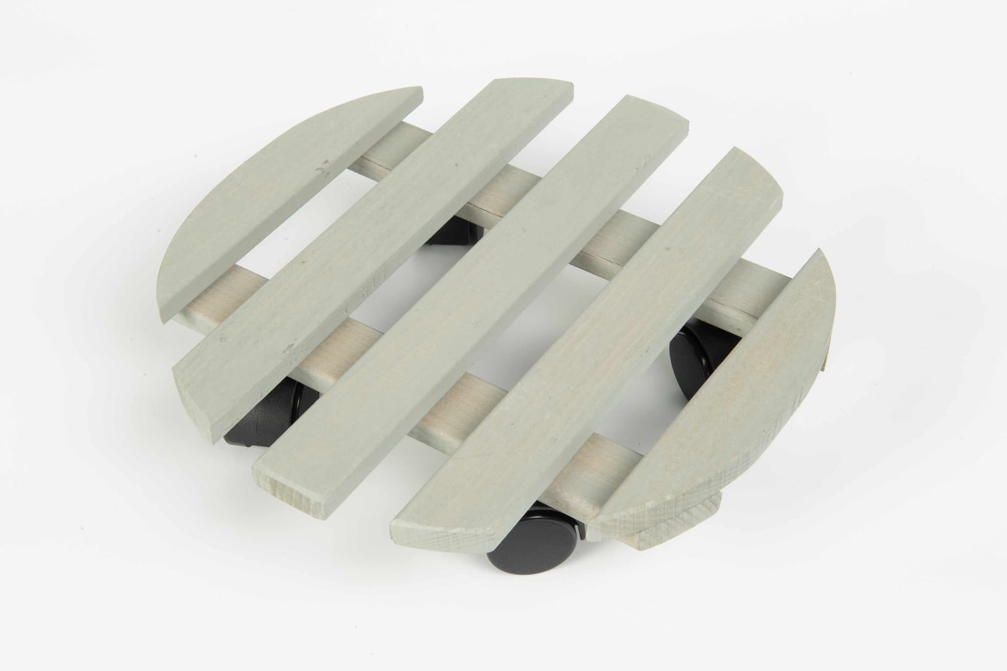 Suport Ghiveci cu Role, Lemn Fag, Ø 30cm, Gri Neted